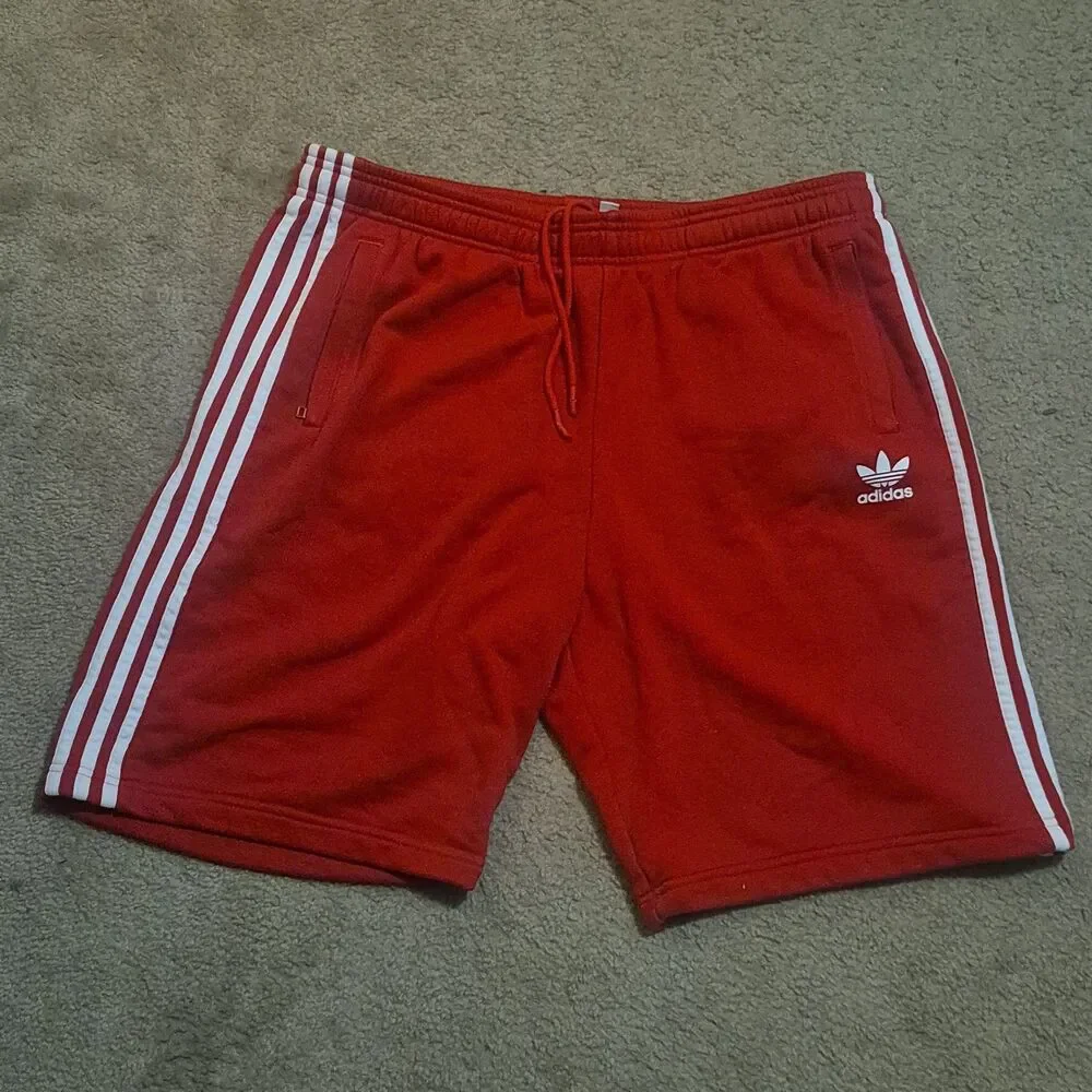Adidas Originals 3 Stripe French Terry Red/White Shorts Men's XL